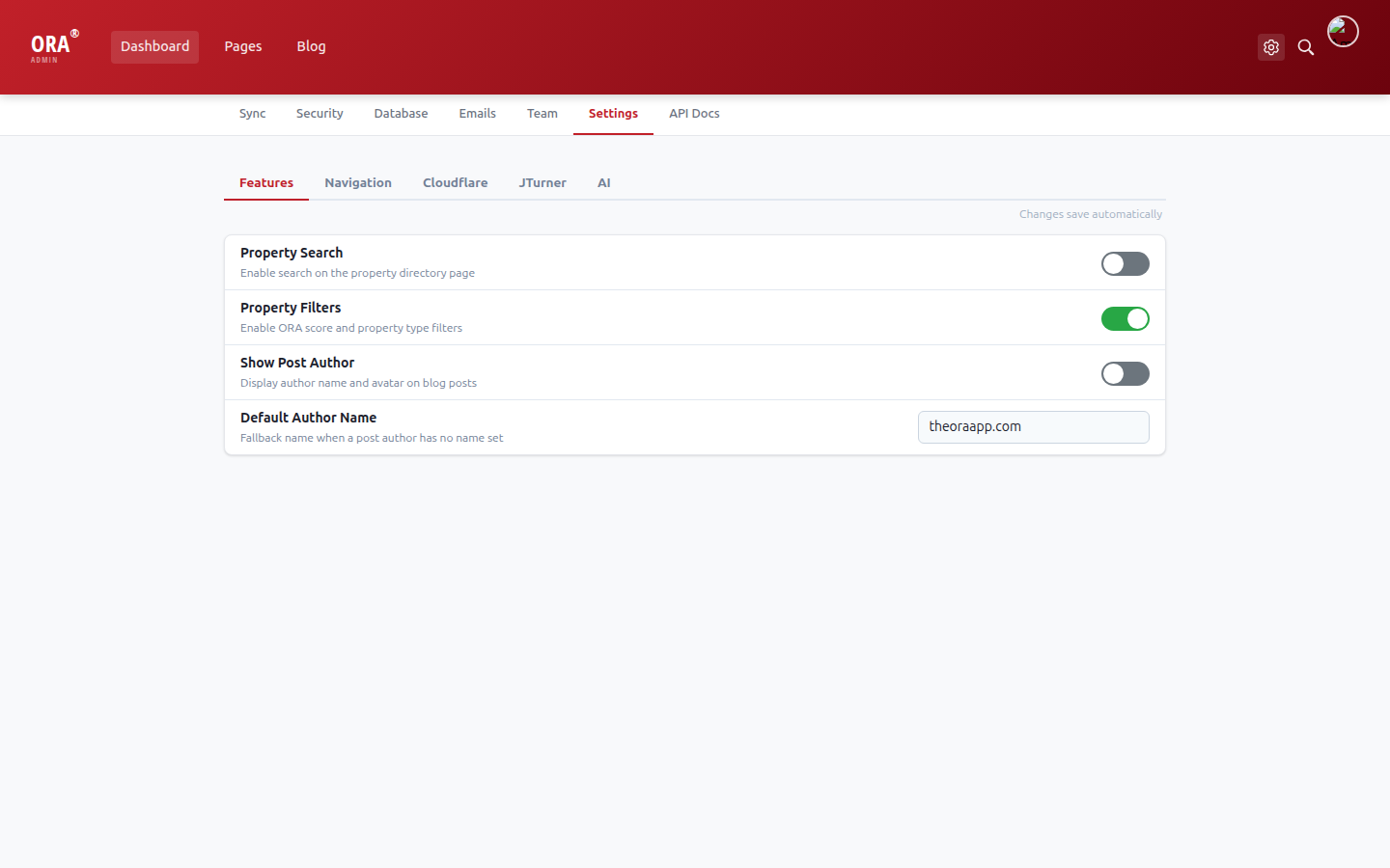 Settings page with autosave hint